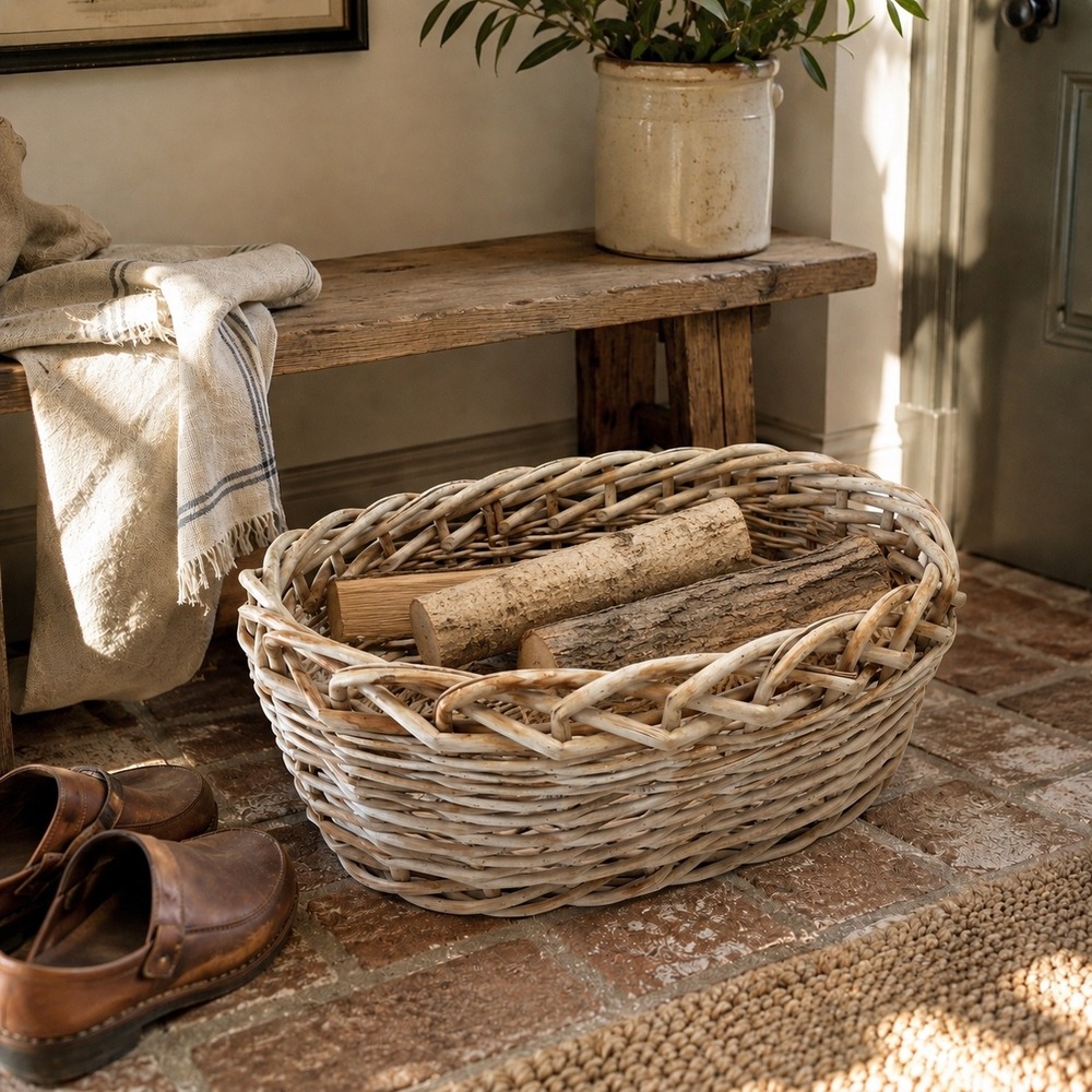 Vintage‎ Wicker Storage Basket Entryway Catch All English Cottage Decor 1980s